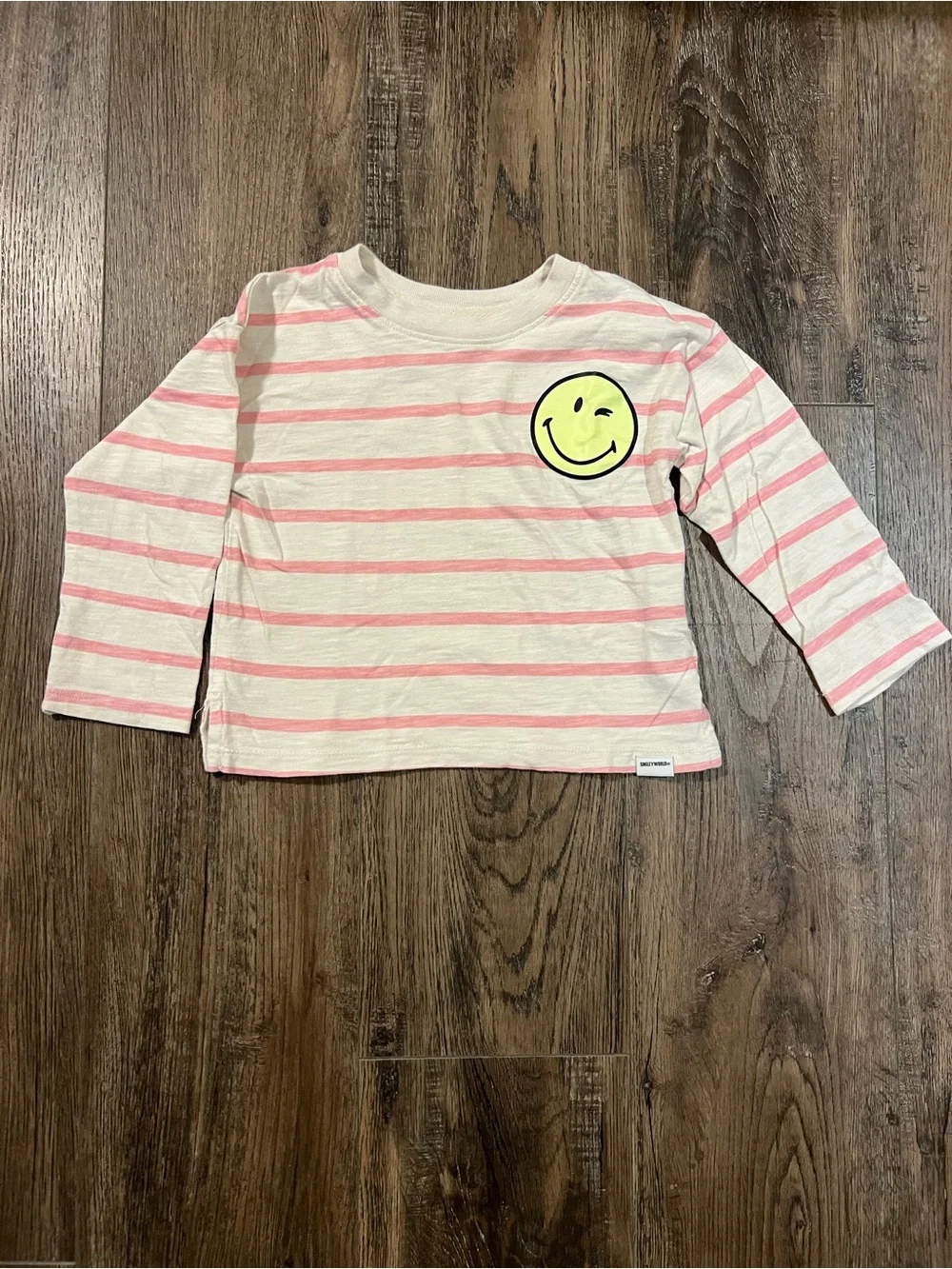 GAP Pink & Cream Striped Long Sleeve Top with Yellow Smiley Patch - Smiley World